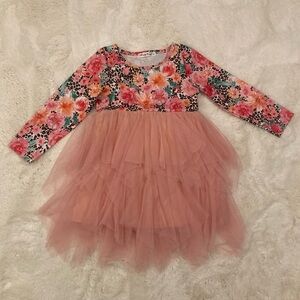 Orchid Lane Floral Long Sleeve Dress with Tulle Skirt Girl 4